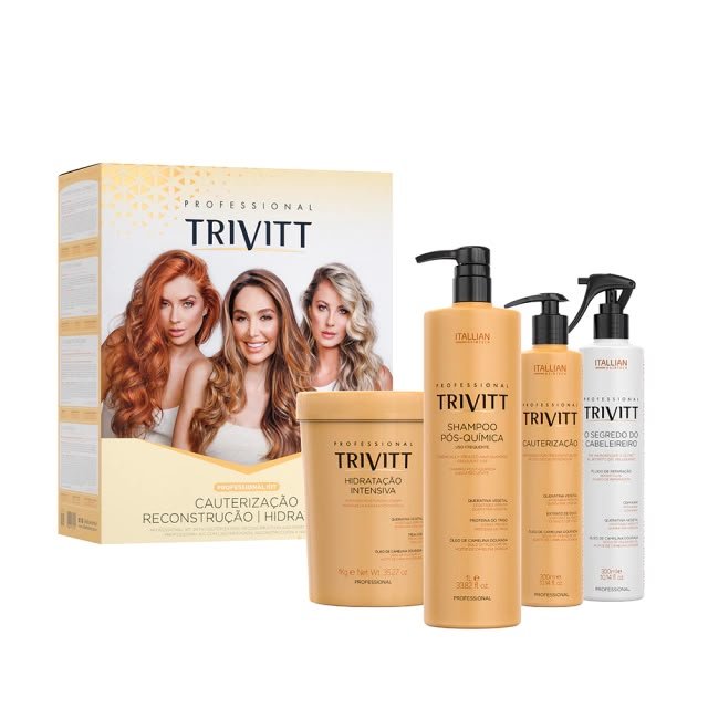 Kit profissional Trivitt para cauterização, reconstrução e hidratação